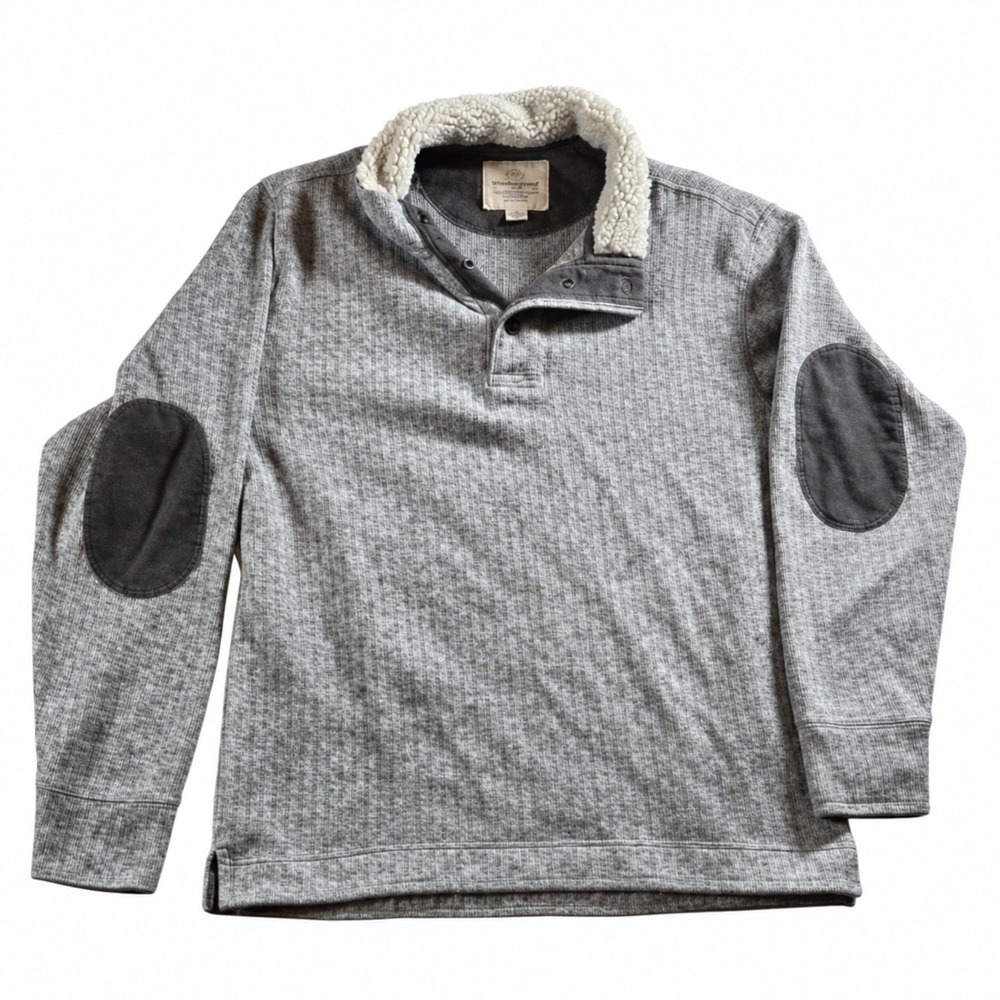 Weatherproof Vintage Gray Sherpa Collar Pullover L Elbow Patch Quarter Snap